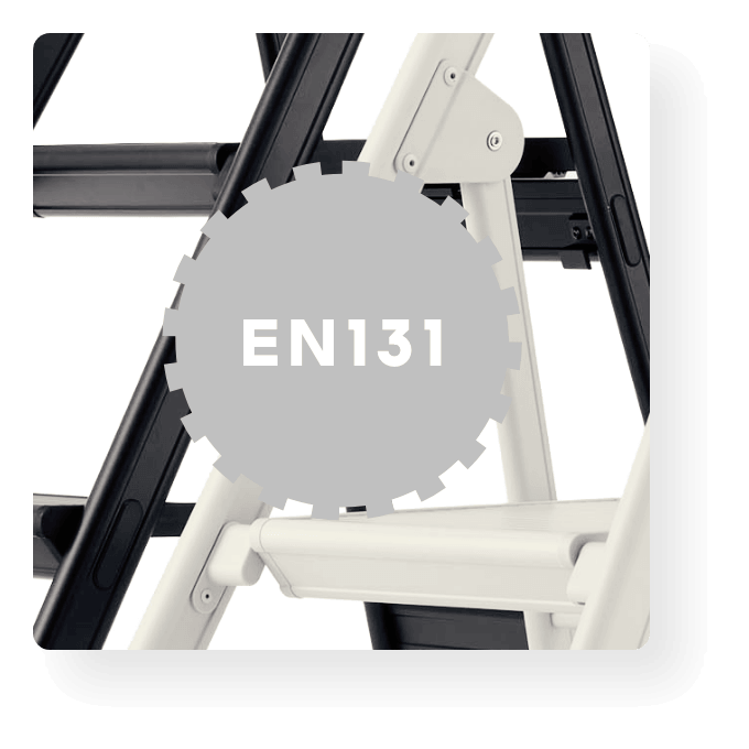 EN131 certification badge and hinge detail of the SHOPLADDER
