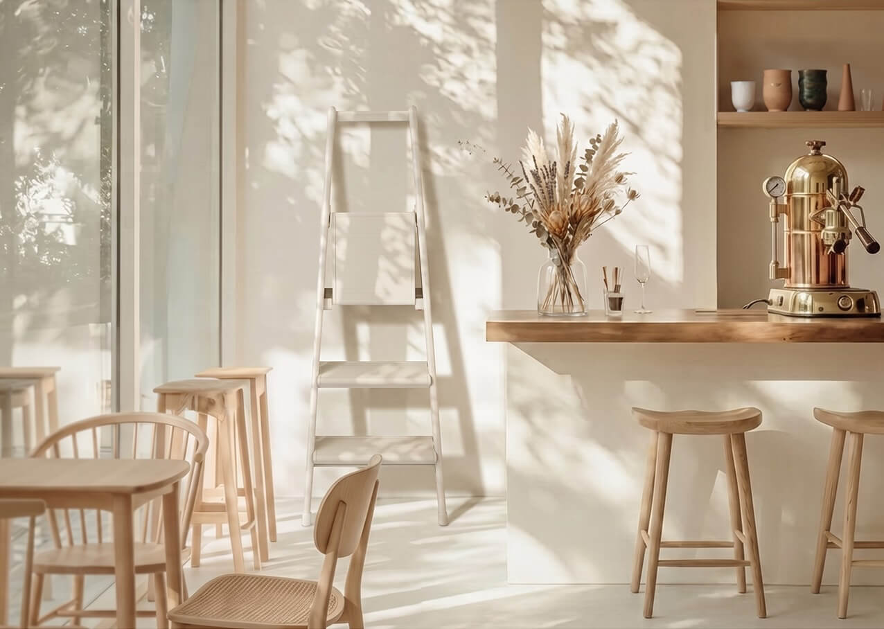 White SHOPLADDER in a bright café