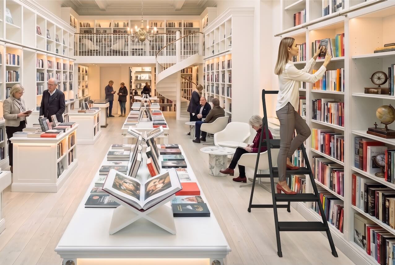Person using a SHOPLADDER in a bookstore